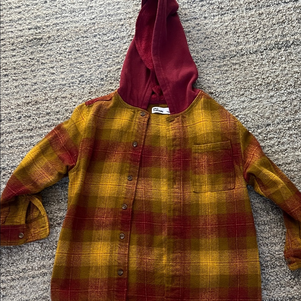 Epic Threads Red and Yellow Plaid Hoodie